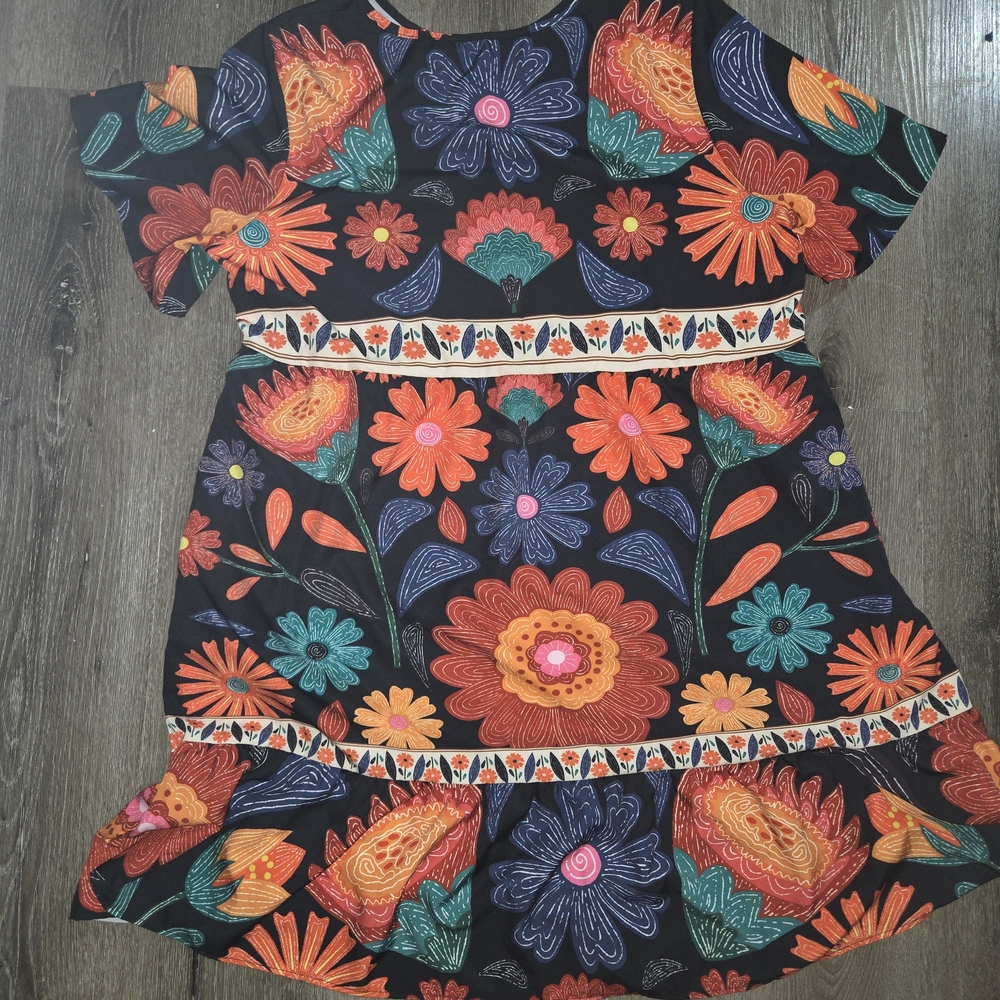 Emery Rose Bohemian Floral Midi Dress - Black and Orange - Picture 3 of 4